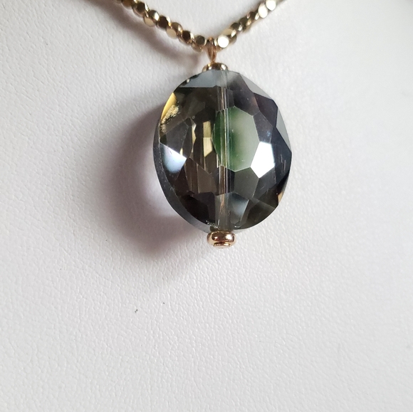 LUXURY CHOKER NECKLACE DAINTY GOLD VERMEIL SMOKY QUARTZ PENDANT NEW NEUTRAL Y2K - Picture 3 of 8
